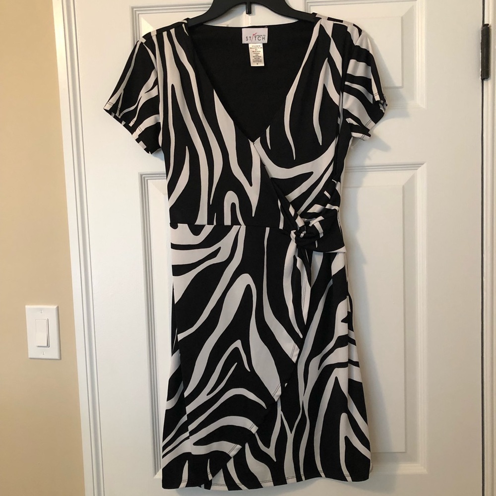 Black & White Faux Wrap Dress